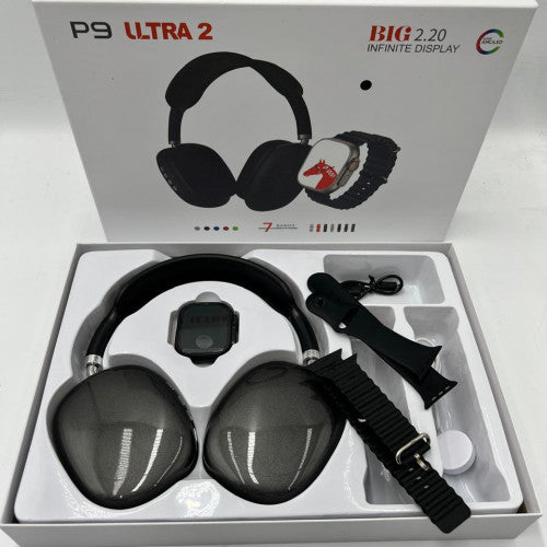 P9 ULTRA SMARTWATCH NEGRO + 2 CORREAS + AUDÍFONOS 🎧